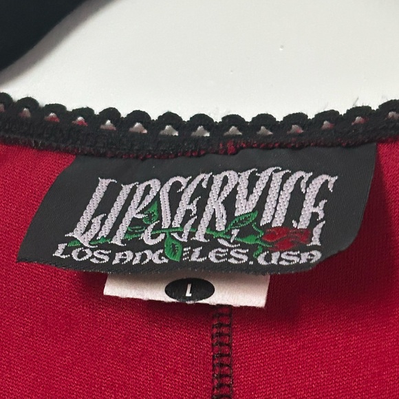 Vintage 90s Lip Service Red Crushed Velvet Black Lace Corset Lace Up Top Goth L - Picture 5 of 9